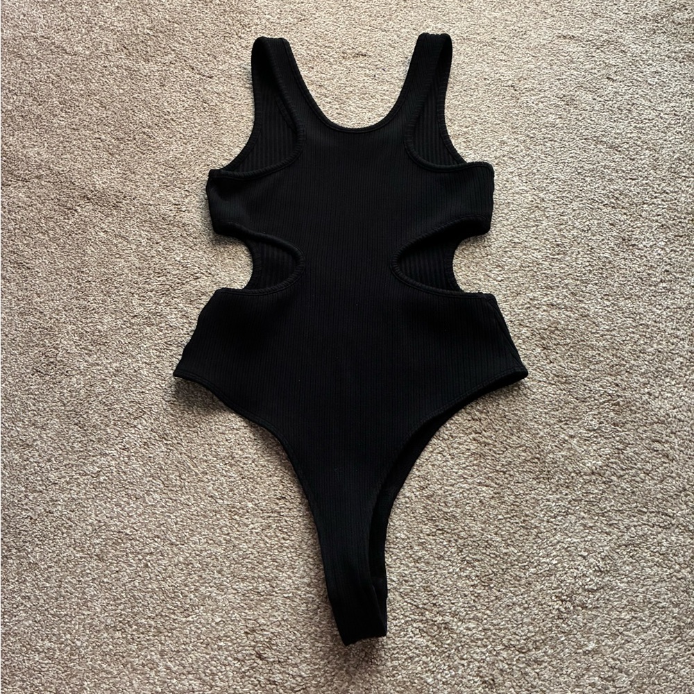 Agolde Black Ribbed Cut Out Bodysuit